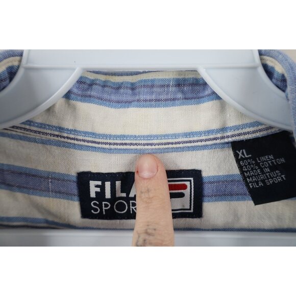 Vintage 90s Fila Sport Mens XL Linen Blend Striped Short Sleeve Button Shirt - Picture 9 of 14